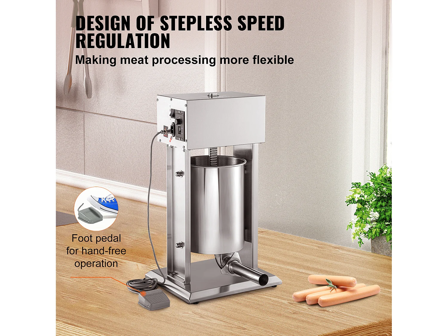 Saucisse SucceBuy Remplisseuse de Saucisses Électrique 15L à Vitesse Variable en Acier Inoxydable