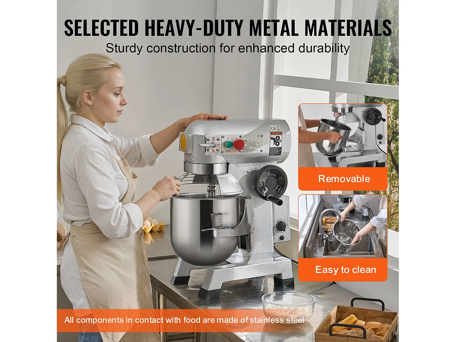 Robot Pâtissier SucceBuy Mélangeur à Pâte Commercial, Bol en Acier Inoxydable de 8.5 L, Spirale