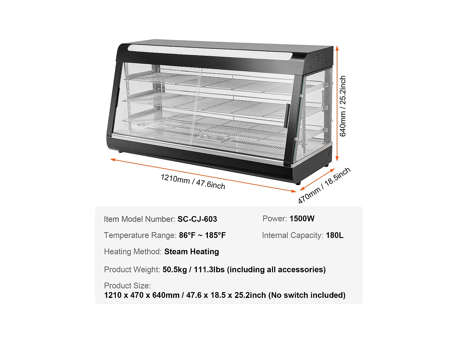 Présentoir SucceBuy Armoire à Pizza Commerciale à 3 Niveaux pour Réchauffeur de Nourriture avec Lumière