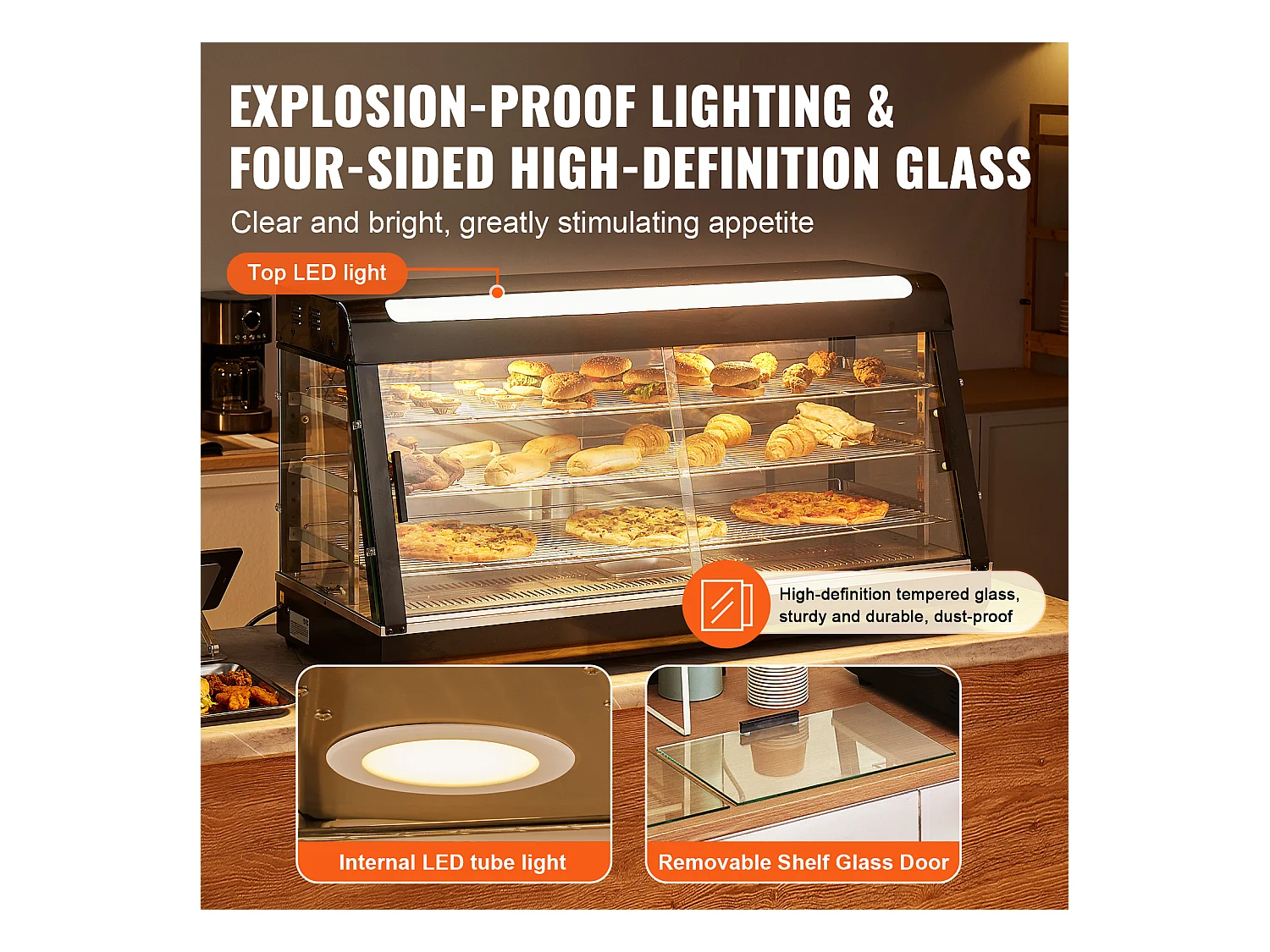 Présentoir SucceBuy Armoire à Pizza Commerciale à 3 Niveaux pour Réchauffeur de Nourriture avec Lumière