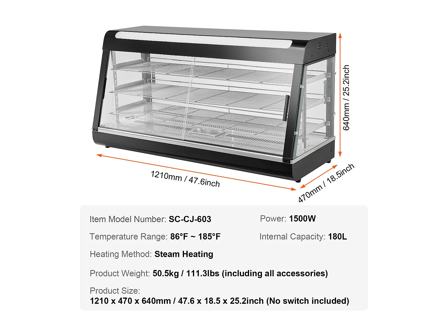 Présentoir SucceBuy Armoire à Pizza Commerciale à 3 Niveaux pour Réchauffeur de Nourriture avec Lumière