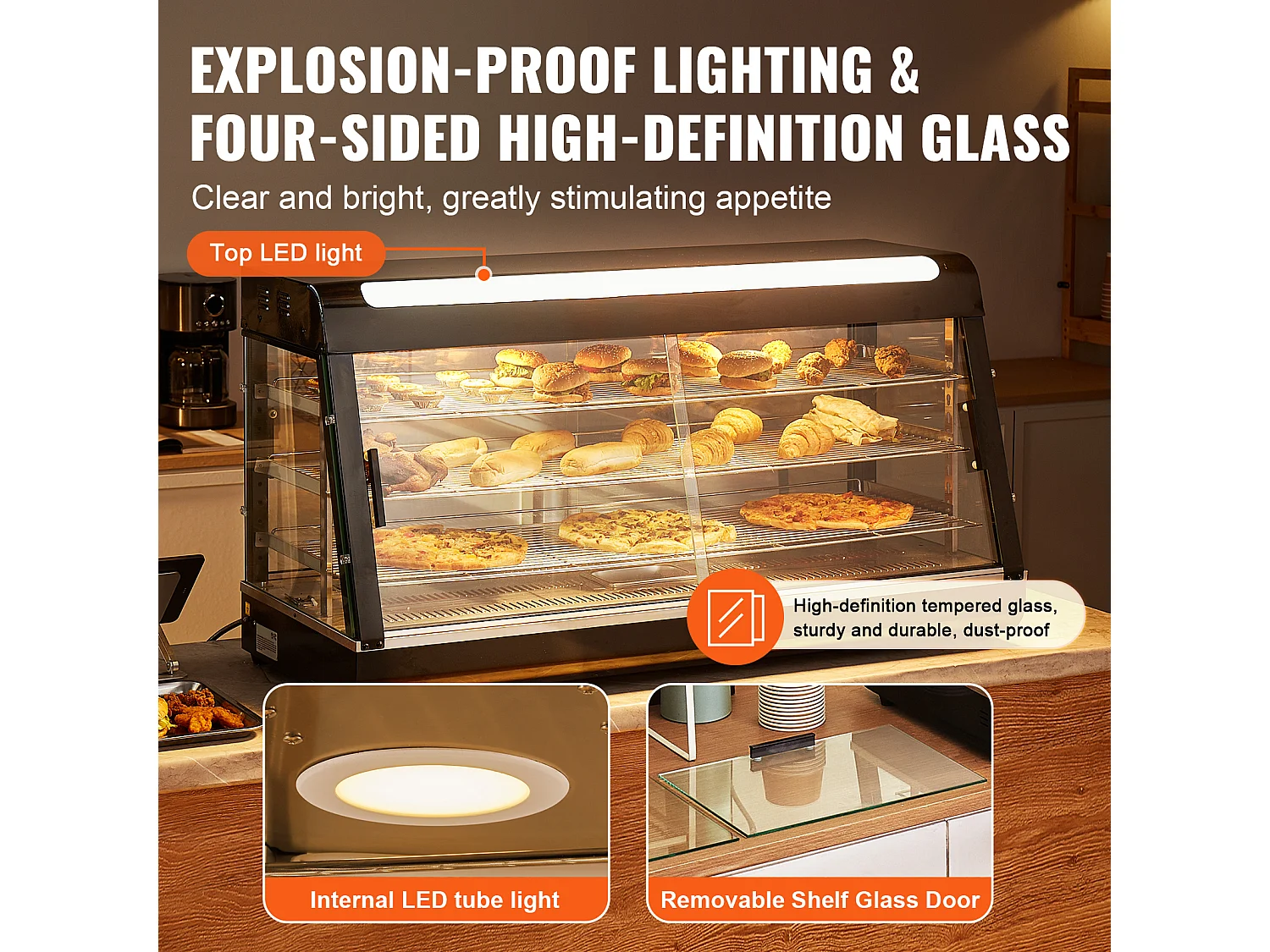 Présentoir SucceBuy Armoire à Pizza Commerciale à 3 Niveaux pour Réchauffeur de Nourriture avec Lumière