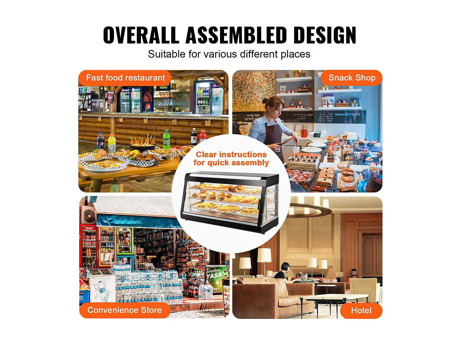 Présentoir SucceBuy Armoire à Pizza Commerciale à 3 Niveaux pour Réchauffeur de Nourriture avec Lumière