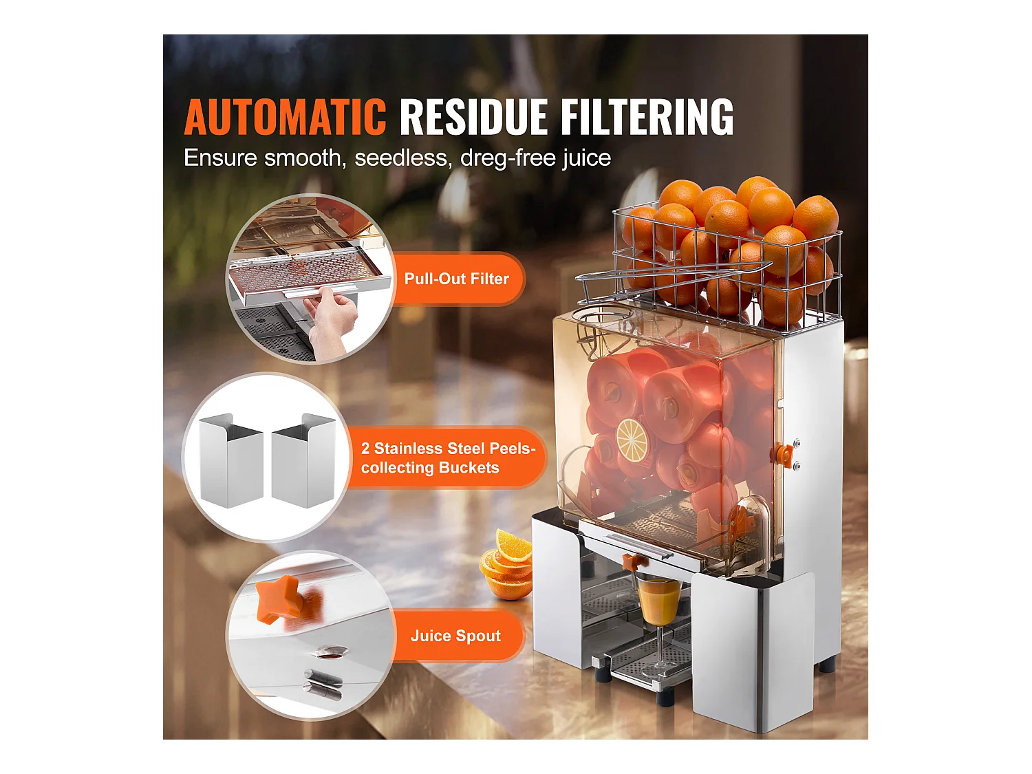 Presse-Agrumes Électrique SucceBuy Presse-Agrumes Commercial 120 W Avec Extracteur de Jus et Boîte Filtrante