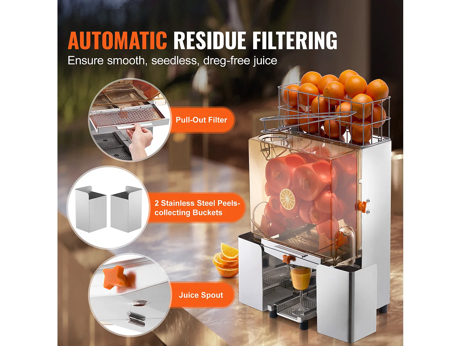 Presse-Agrumes Électrique SucceBuy Presse-Agrumes Commercial 120 W Avec Extracteur de Jus et Boîte Filtrante