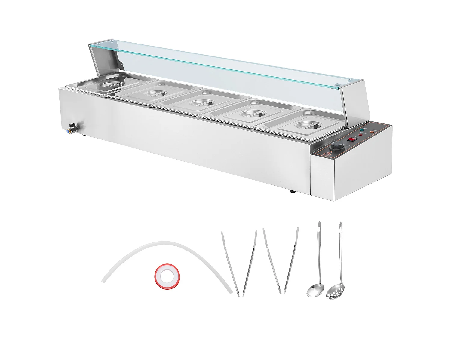 Cuiseur SucceBuy Buffet de Comptoir Chauffe-Plats Électrique Commercial, 5*7.6L avec Bouclier en Verre
