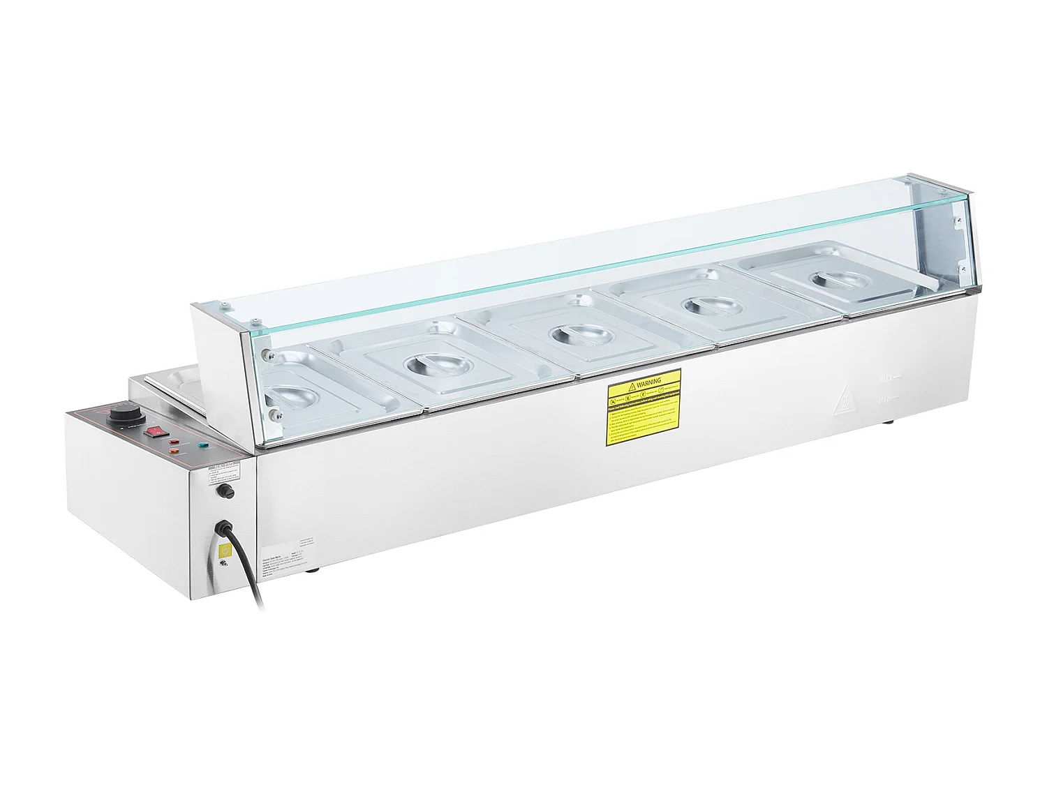 Cuiseur SucceBuy Buffet de Comptoir Chauffe-Plats Électrique Commercial, 5*7.6L avec Bouclier en Verre
