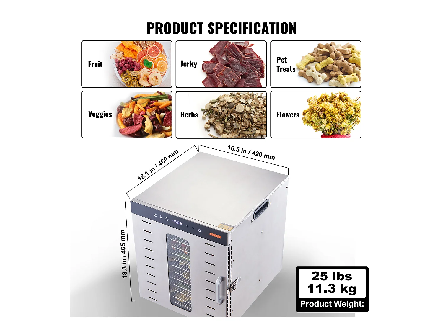 Déshydrateur SucceBuy Déshydrateur Alimentaire à 10 Plateaux, Séchoir à Fruits SécHés en Acier Inoxydable de 1000 W