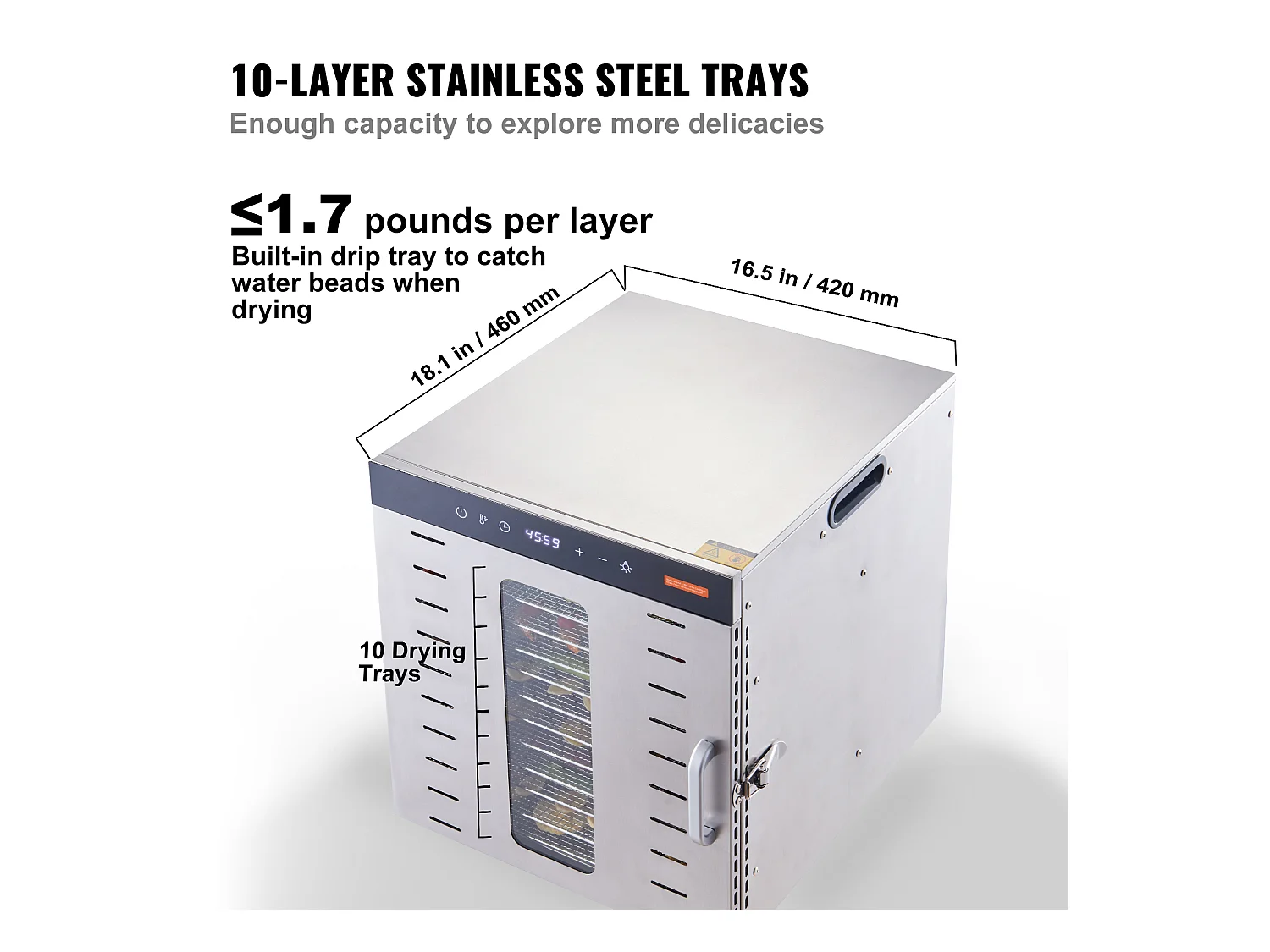 Déshydrateur SucceBuy Déshydrateur Alimentaire à 10 Plateaux, Séchoir à Fruits SécHés en Acier Inoxydable de 1000 W