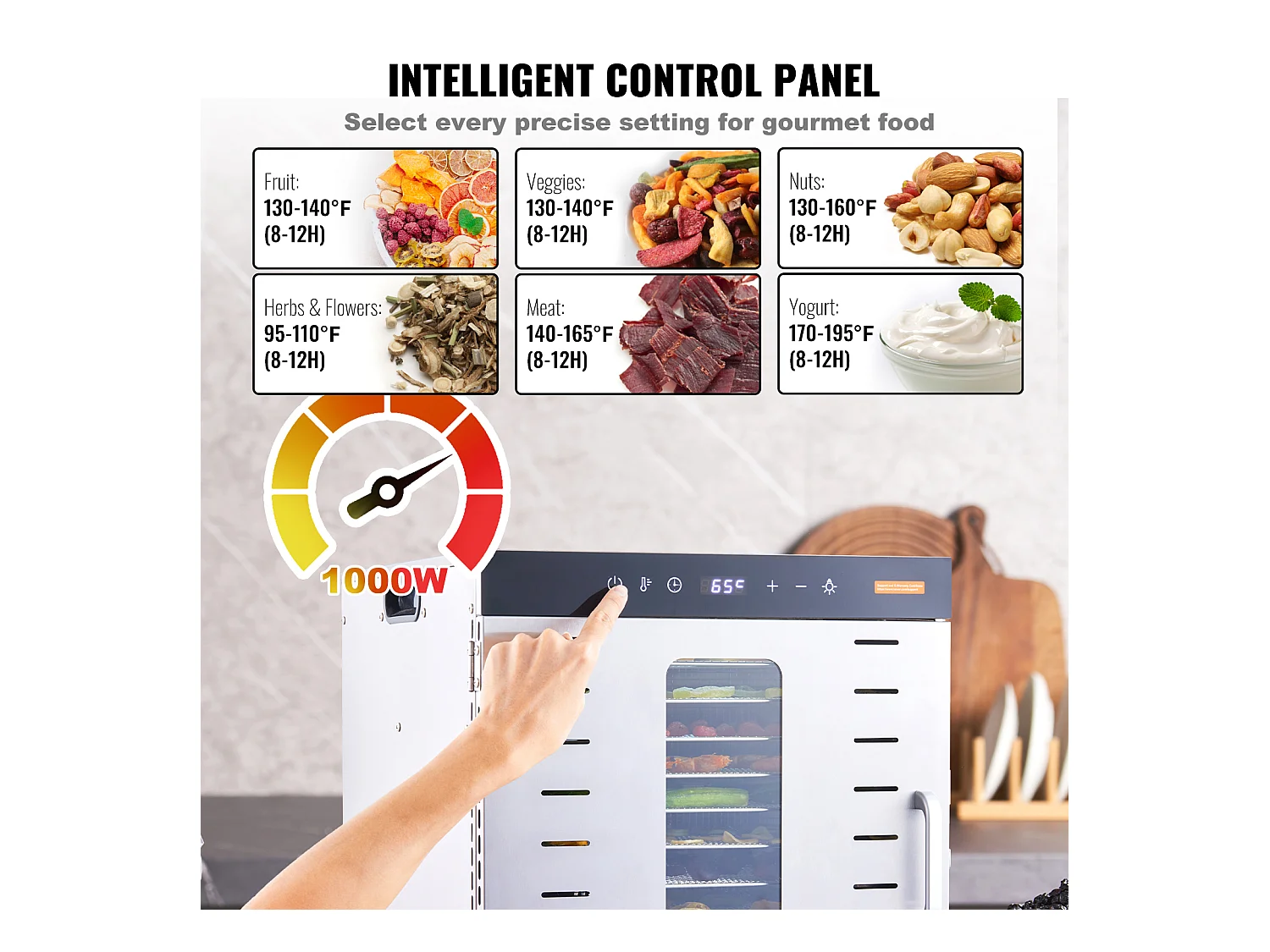 Déshydrateur SucceBuy Déshydrateur Alimentaire à 10 Plateaux, Séchoir à Fruits SécHés en Acier Inoxydable de 1000 W