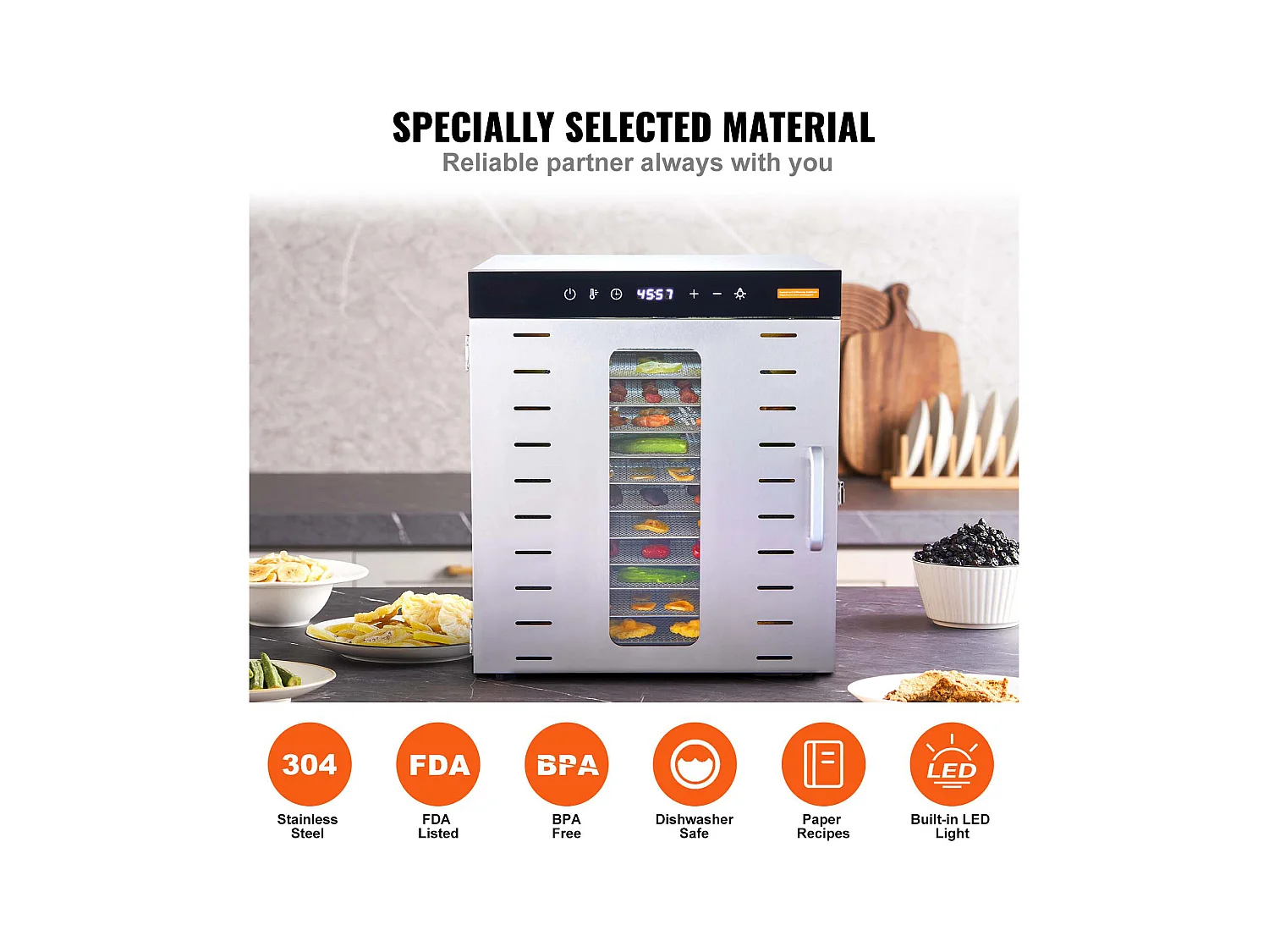 Déshydrateur SucceBuy Déshydrateur Alimentaire à 10 Plateaux, Séchoir à Fruits SécHés en Acier Inoxydable de 1000 W