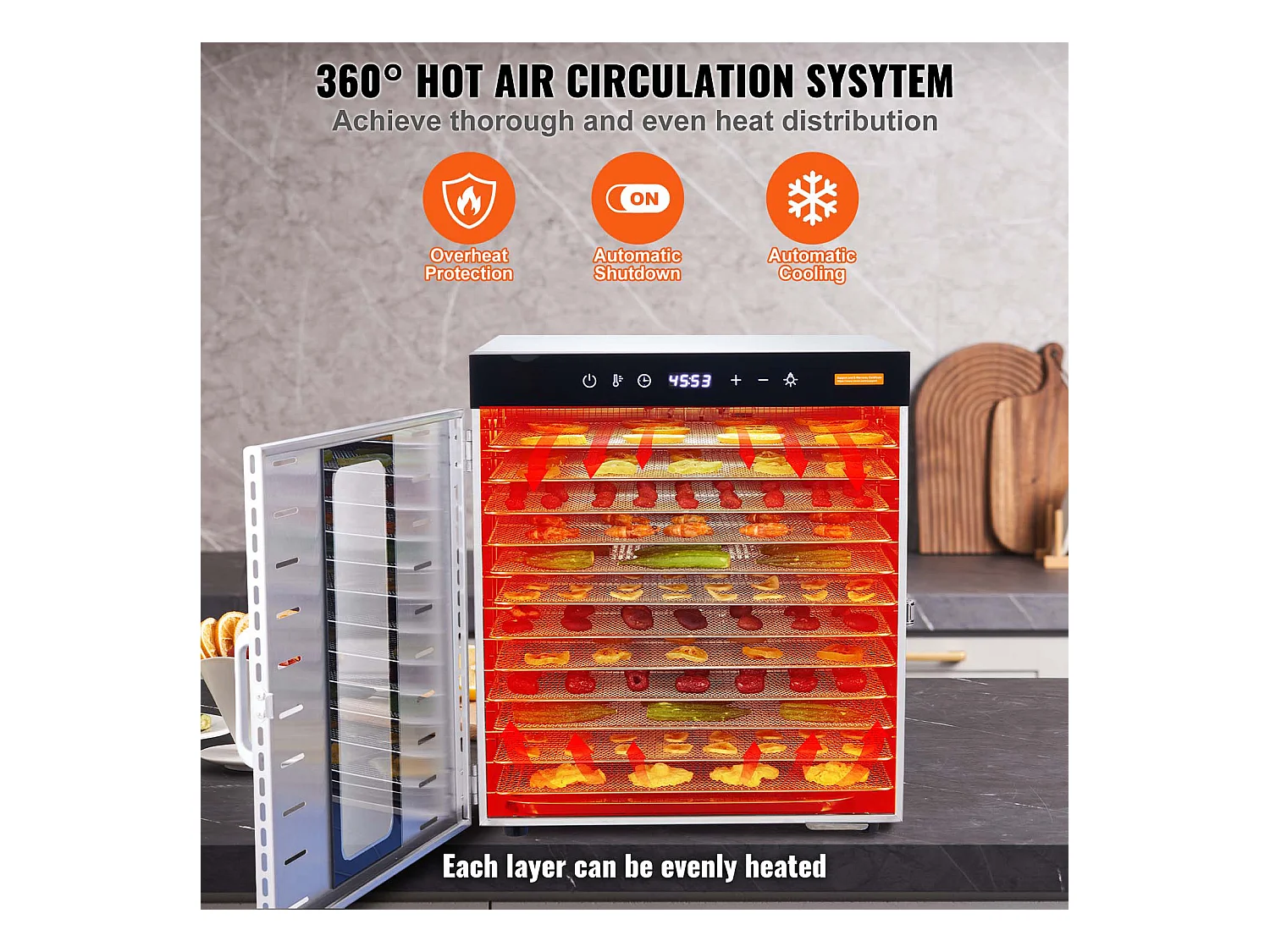 Déshydrateur SucceBuy Déshydrateur Alimentaire à 10 Plateaux, Séchoir à Fruits SécHés en Acier Inoxydable de 1000 W