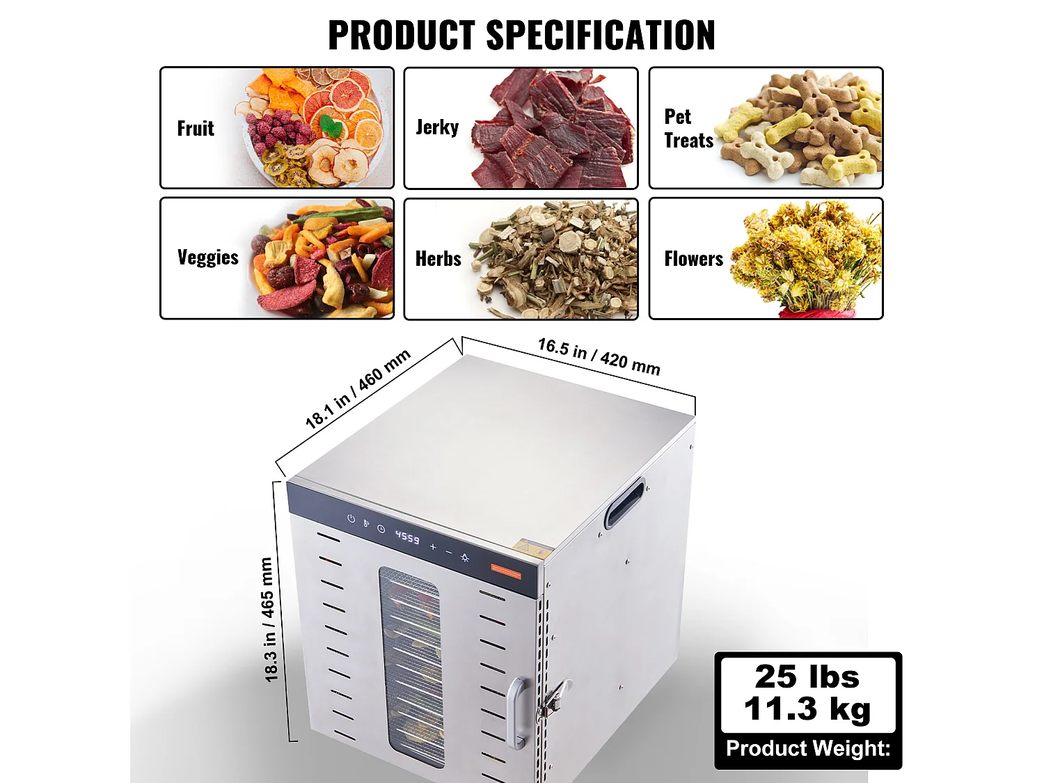 Déshydrateur SucceBuy Déshydrateur Alimentaire à 10 Plateaux, Séchoir à Fruits SécHés en Acier Inoxydable de 1000 W