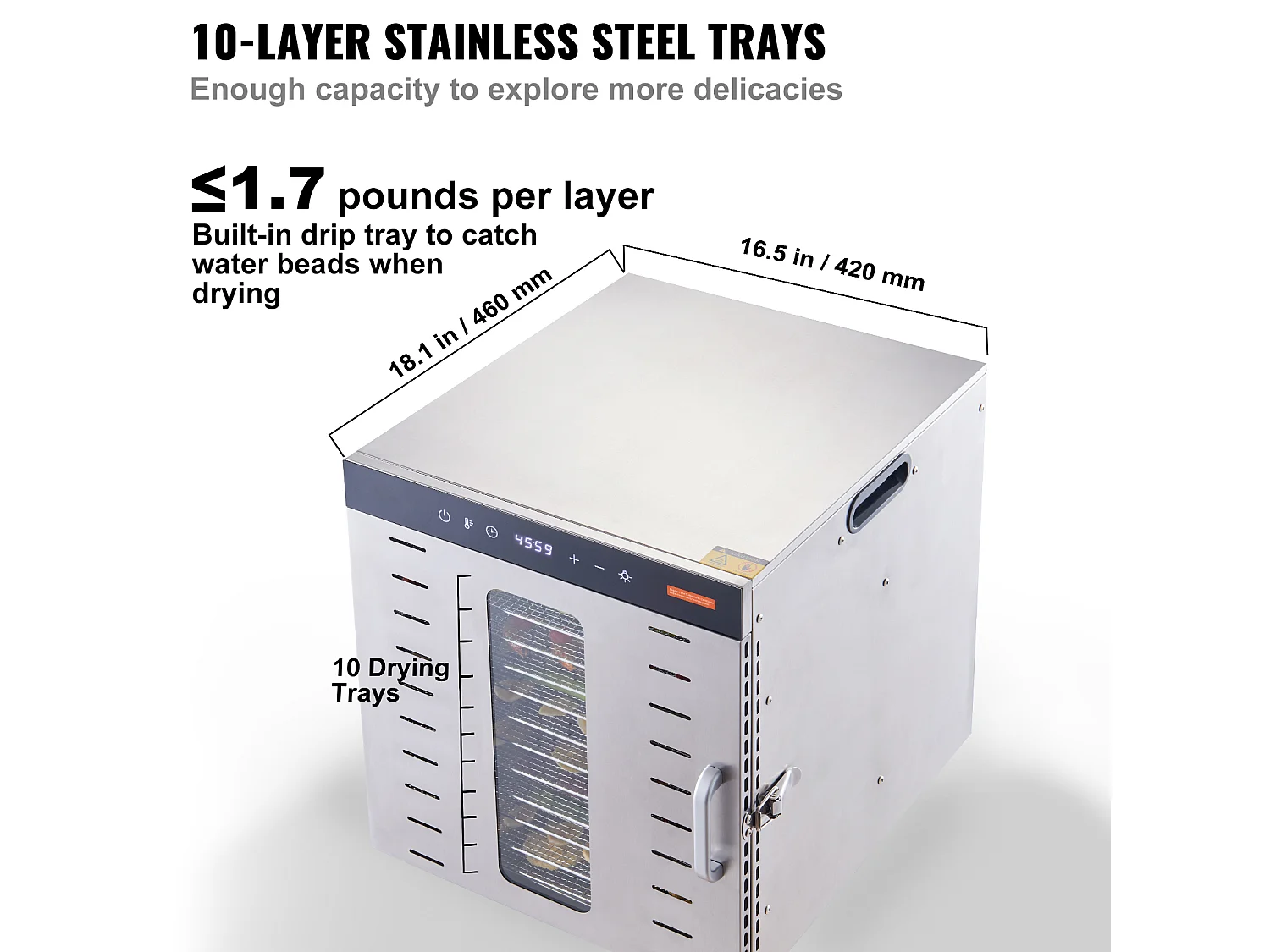Déshydrateur SucceBuy Déshydrateur Alimentaire à 10 Plateaux, Séchoir à Fruits SécHés en Acier Inoxydable de 1000 W