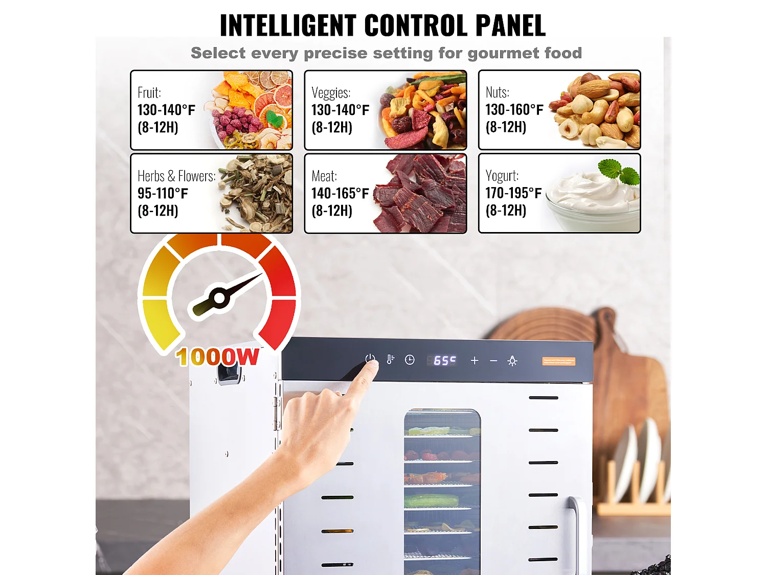 Déshydrateur SucceBuy Déshydrateur Alimentaire à 10 Plateaux, Séchoir à Fruits SécHés en Acier Inoxydable de 1000 W