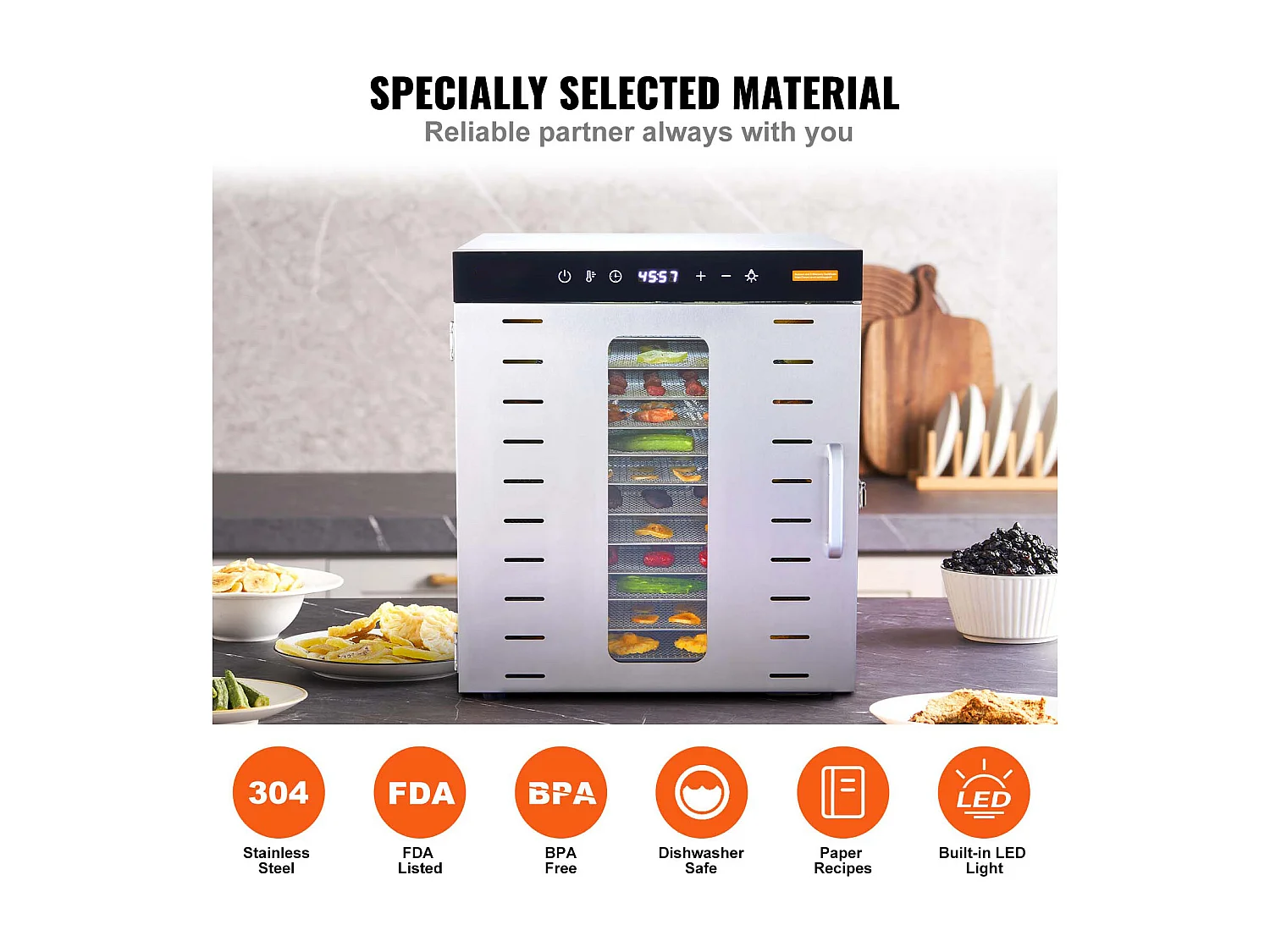 Déshydrateur SucceBuy Déshydrateur Alimentaire à 10 Plateaux, Séchoir à Fruits SécHés en Acier Inoxydable de 1000 W