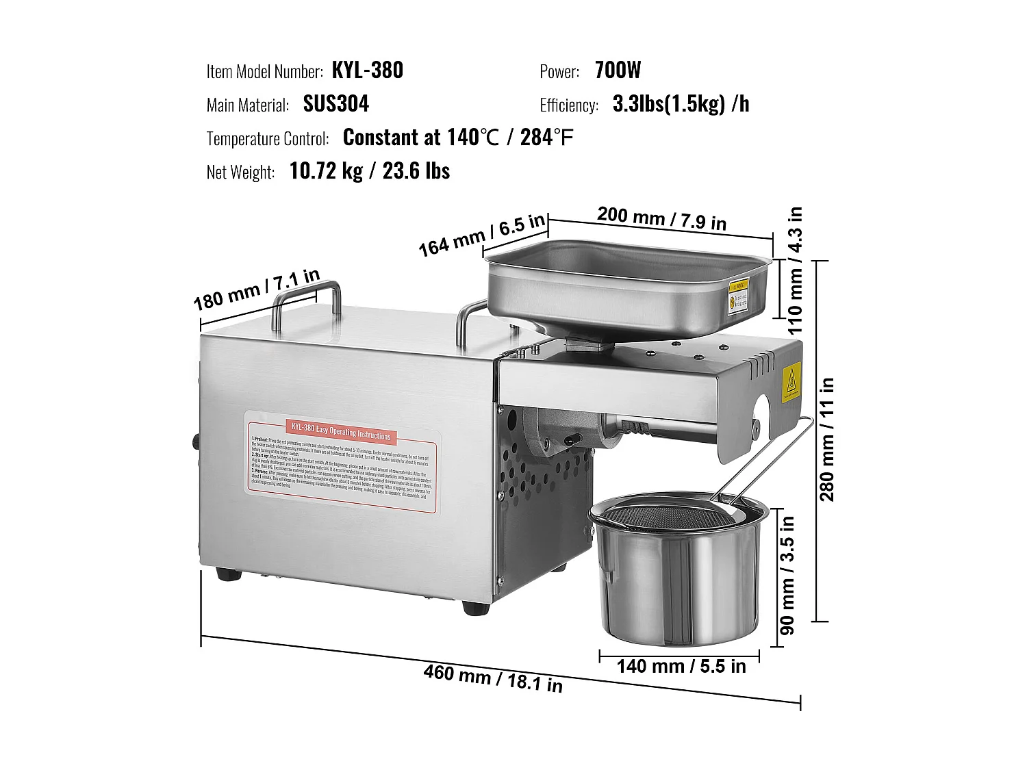 Petit Electroménager SucceBuy Presse à Huile Électrique 700 W en Acier Inoxydable pour Graines de Sésame