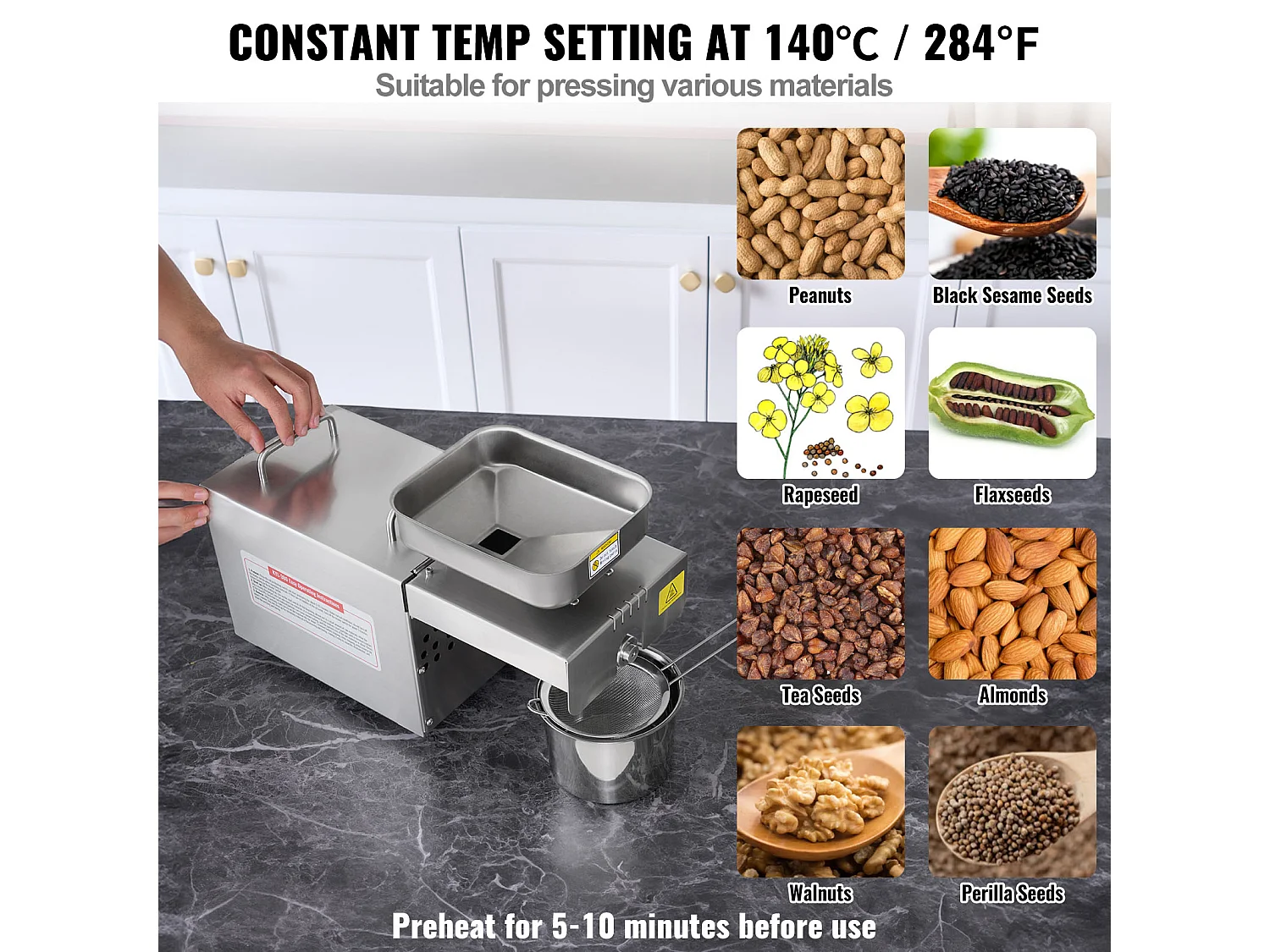 Petit Electroménager SucceBuy Presse à Huile Électrique 700 W en Acier Inoxydable pour Graines de Sésame