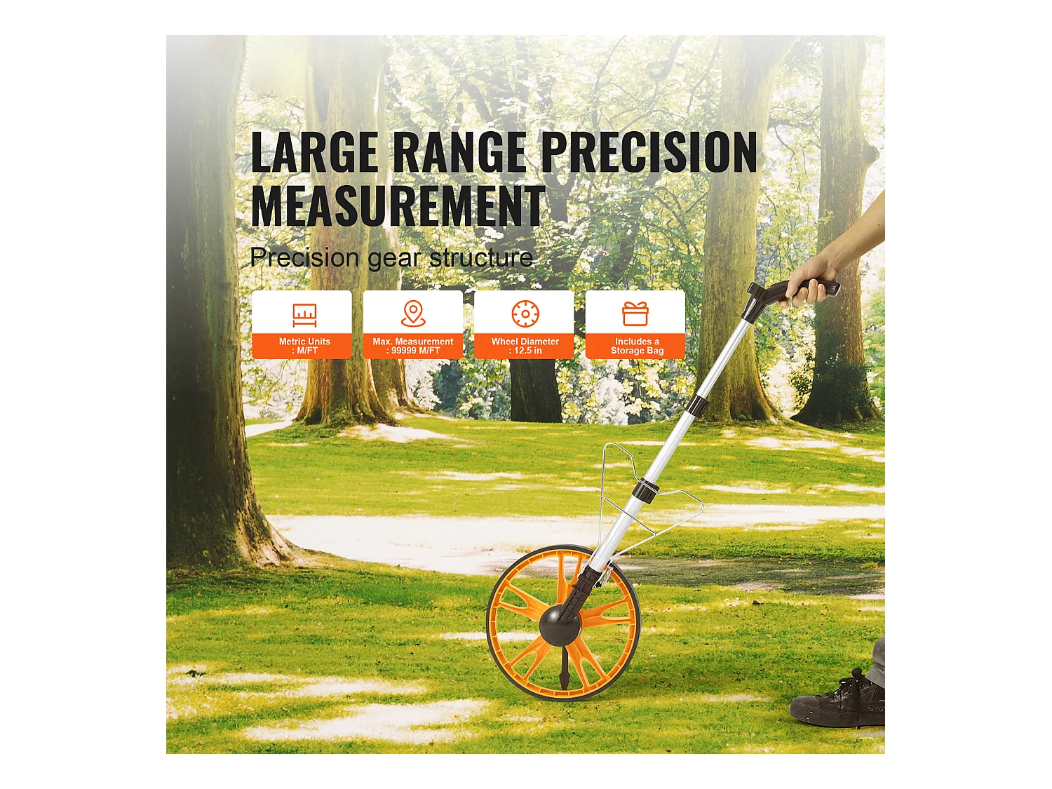 Roue de Mesure SucceBuy 317 mm avec Poignée Télescopique Pieds/Pouces et Sac, pour la Mesure des Routes en Gazon, en Dur, en Dur et en Bois