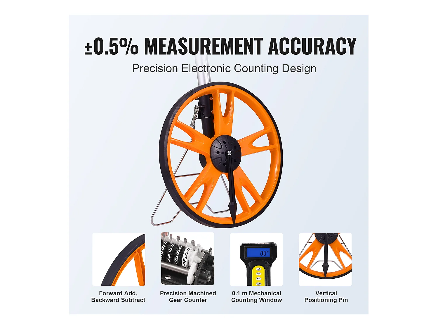 Roue de Mesure SucceBuy 317 mm avec Poignée Télescopique Pieds/Pouces et Sac, pour la Mesure des Routes en Gazon, en Dur, en Dur et en Bois