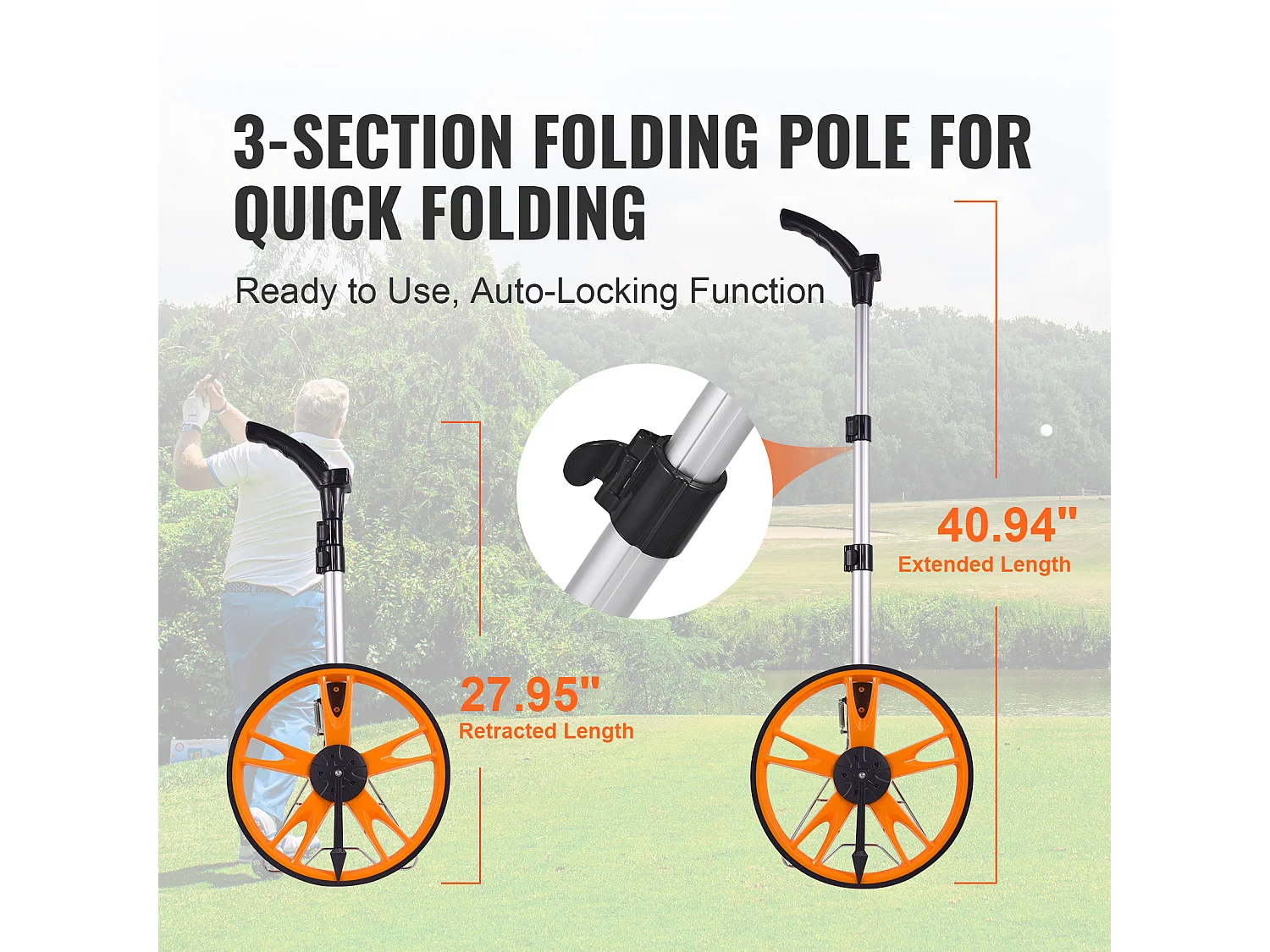 Roue de Mesure SucceBuy 317 mm avec Poignée Télescopique Pieds/Pouces et Sac, pour la Mesure des Routes en Gazon, en Dur, en Dur et en Bois