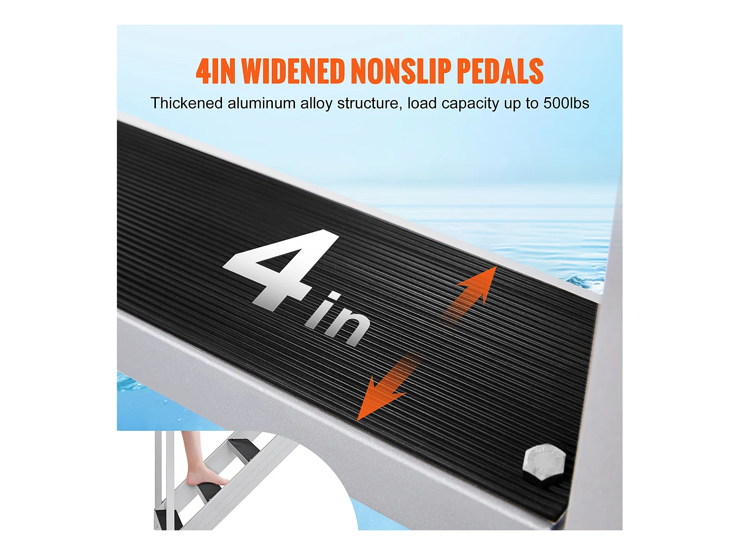 Bootstreppe Aluminium SucceBuy mit 6 Stufen, Verstellbare Höhe von 109.22 bis 129.54 cm