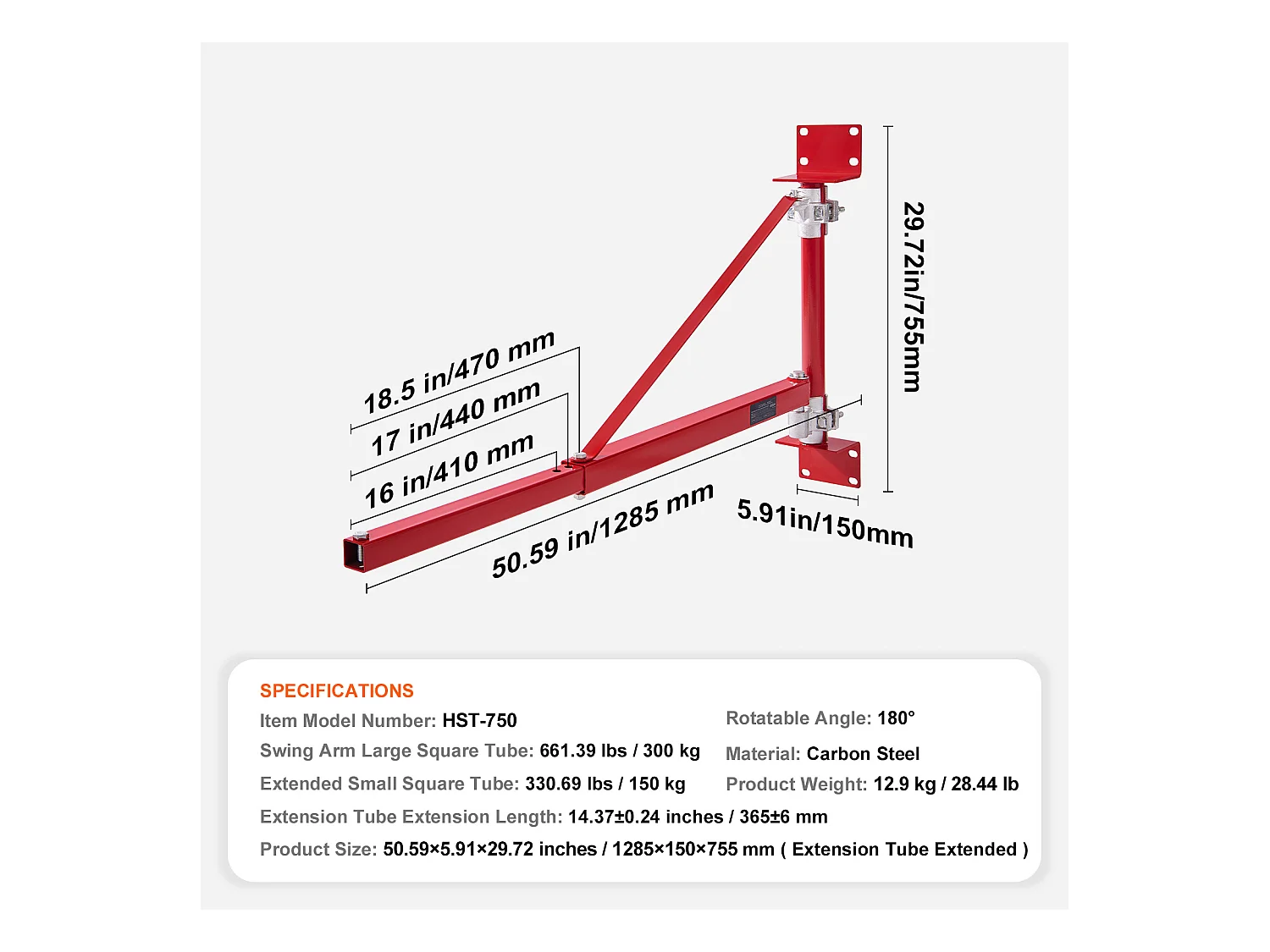 Bras de Support de Palan Électrique SucceBuy Support Pivotant Poteau d'Échafaudage Charge Maximale de 660 lb