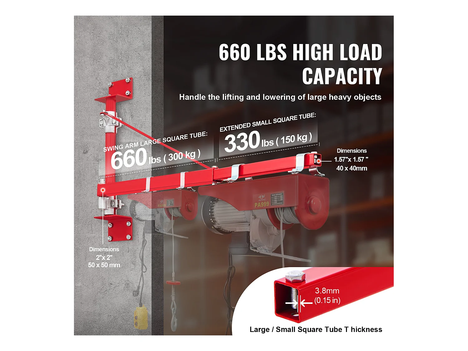 Bras de Support de Palan Électrique SucceBuy Support Pivotant Poteau d'Échafaudage Charge Maximale de 660 lb