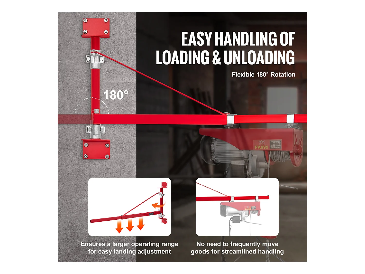 Bras de Support de Palan Électrique SucceBuy Support Pivotant Poteau d'Échafaudage Charge Maximale de 660 lb