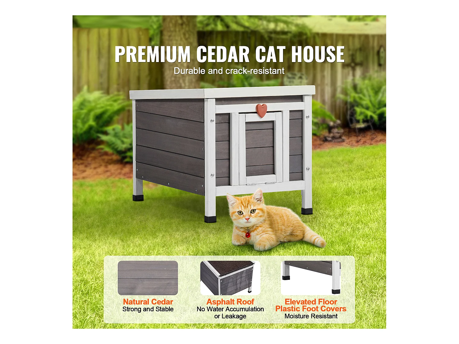 Refugio para Gatos SucceBuy de Madera, Equipado con Techo y Barreras de PVC en la Puerta