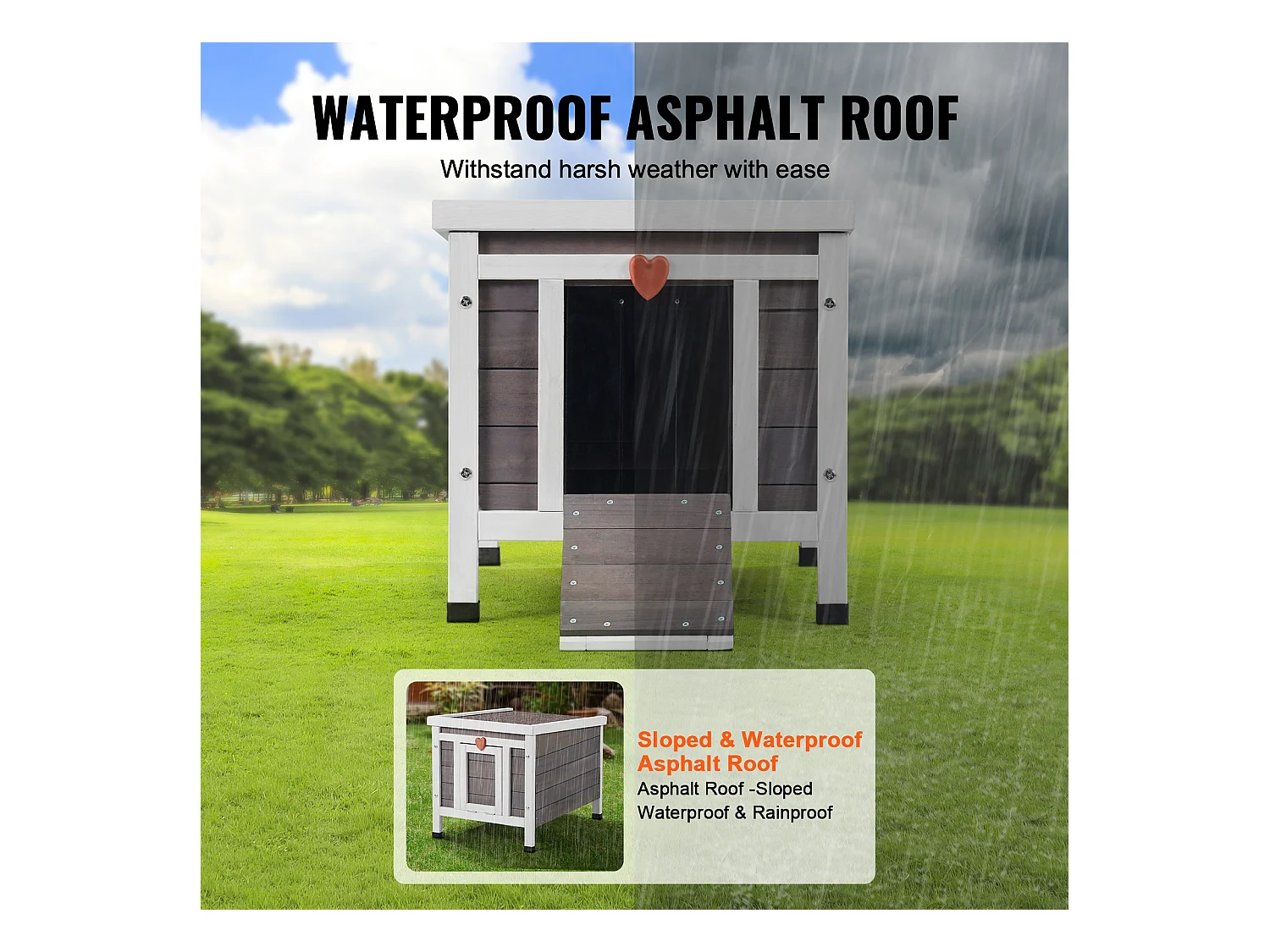 Refugio para Gatos SucceBuy de Madera, Equipado con Techo y Barreras de PVC en la Puerta