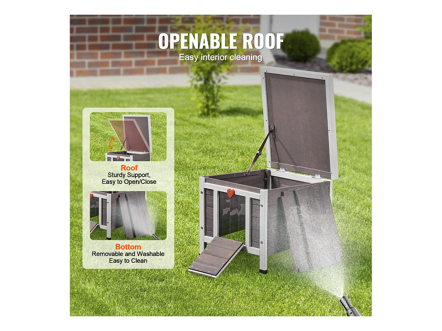 Refugio para Gatos SucceBuy de Madera, Equipado con Techo y Barreras de PVC en la Puerta