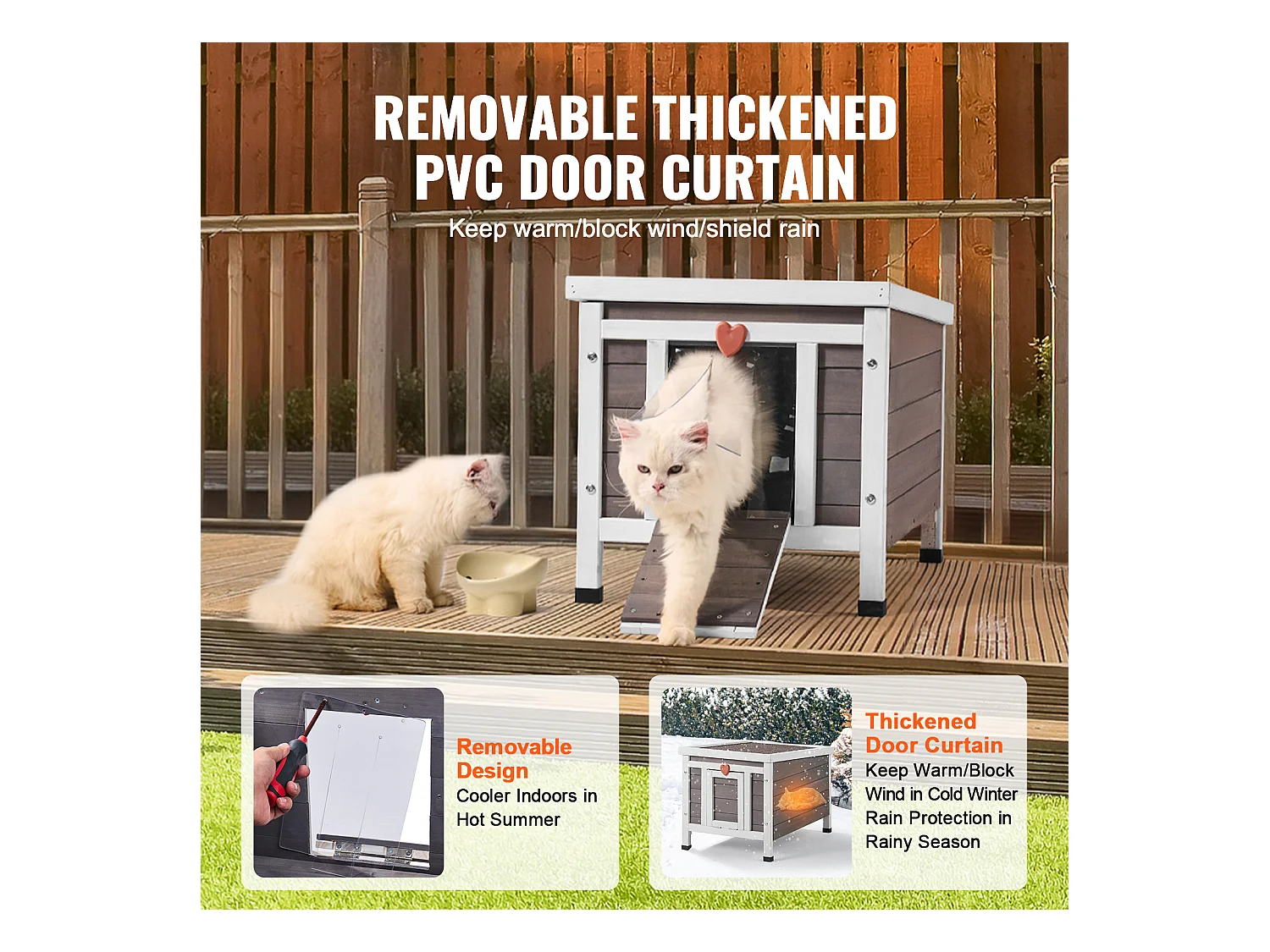 Refugio para Gatos SucceBuy de Madera, Equipado con Techo y Barreras de PVC en la Puerta