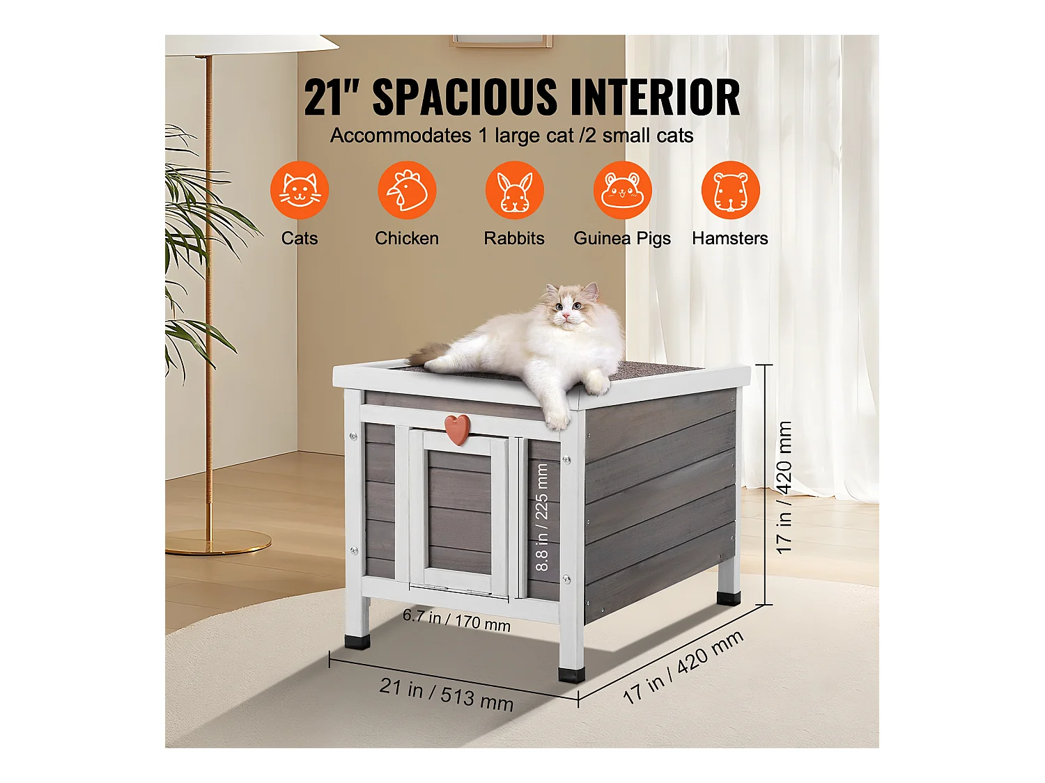 Refugio para Gatos SucceBuy de Madera, Equipado con Techo y Barreras de PVC en la Puerta