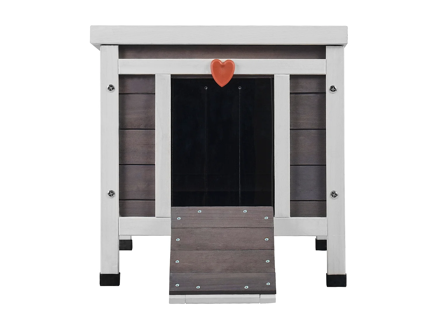 Abri pour Chats SucceBuy en Bois, Équipé d'un Toit et de Barrières PVC sur la Porte