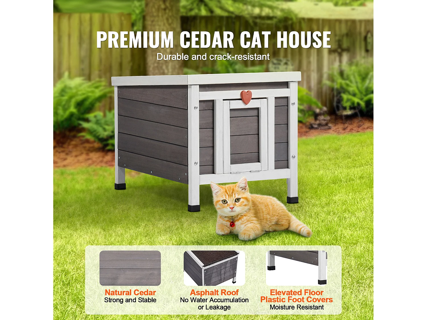 Abri pour Chats SucceBuy en Bois, Équipé d'un Toit et de Barrières PVC sur la Porte