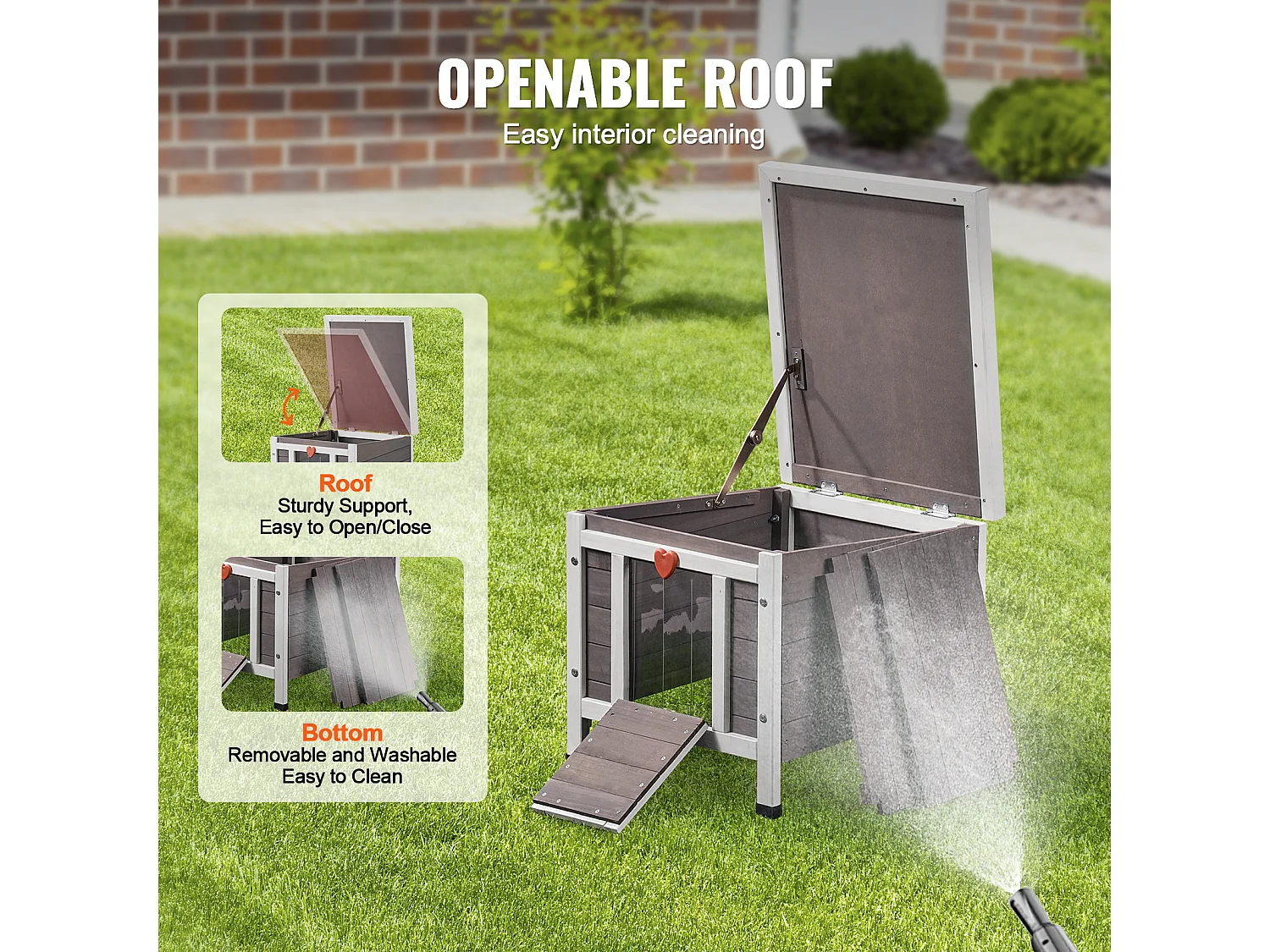 Abri pour Chats SucceBuy en Bois, Équipé d'un Toit et de Barrières PVC sur la Porte