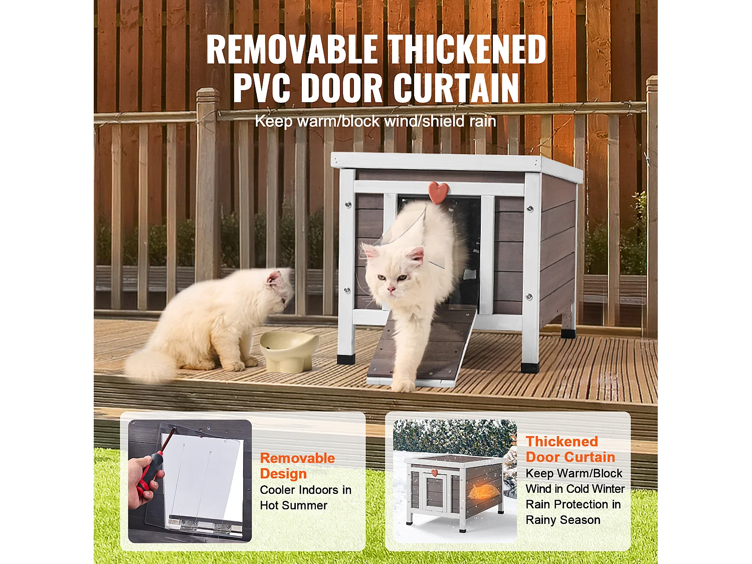 Abri pour Chats SucceBuy en Bois, Équipé d'un Toit et de Barrières PVC sur la Porte