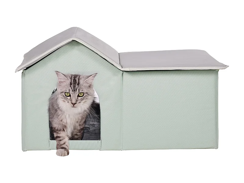 Maison Niche pour Chat, SucceBuy Niche Chauffante pour Chat - Abri d'Extérieur pour Chat avec Coussin Chauffant - Vert - Grand