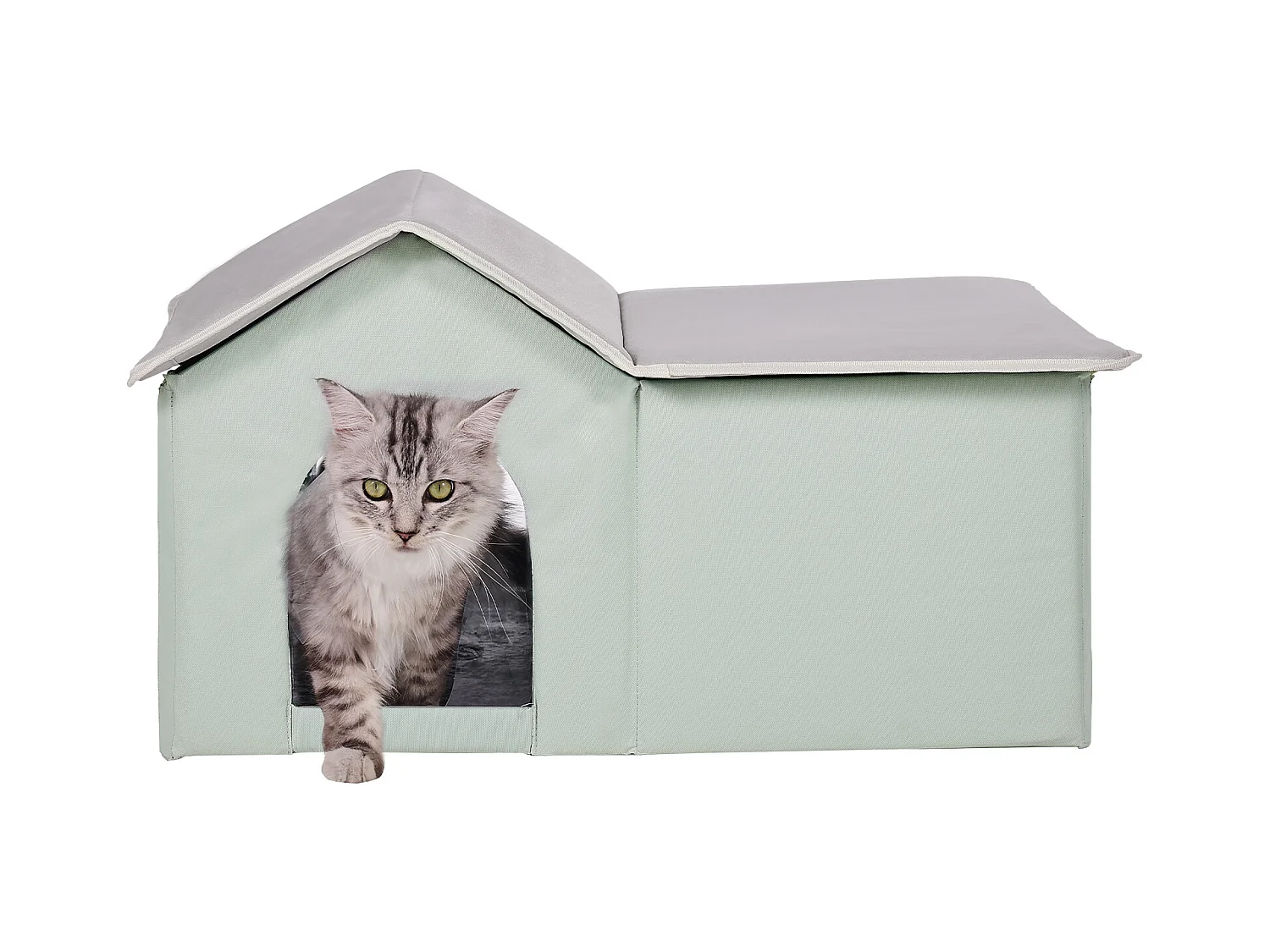 Maison Niche pour Chat, SucceBuy Niche Chauffante pour Chat - Abri d'Extérieur pour Chat avec Coussin Chauffant - Vert - Grand