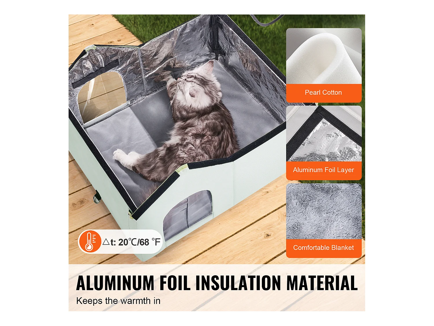 Maison Niche pour Chat, SucceBuy Niche Chauffante pour Chat - Abri d'Extérieur pour Chat avec Coussin Chauffant - Vert - Grand