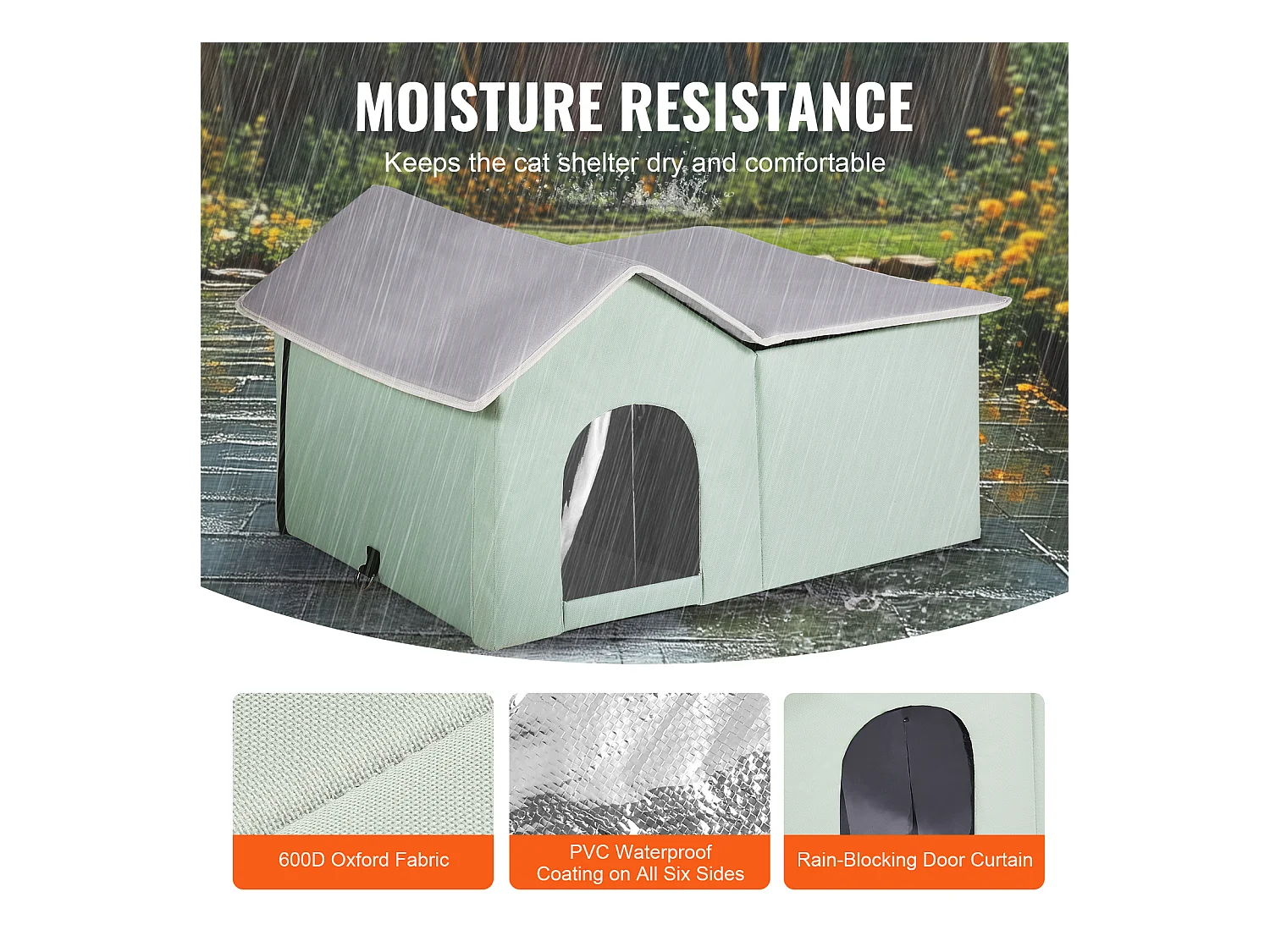 Maison Niche pour Chat, SucceBuy Niche Chauffante pour Chat - Abri d'Extérieur pour Chat avec Coussin Chauffant - Vert - Grand