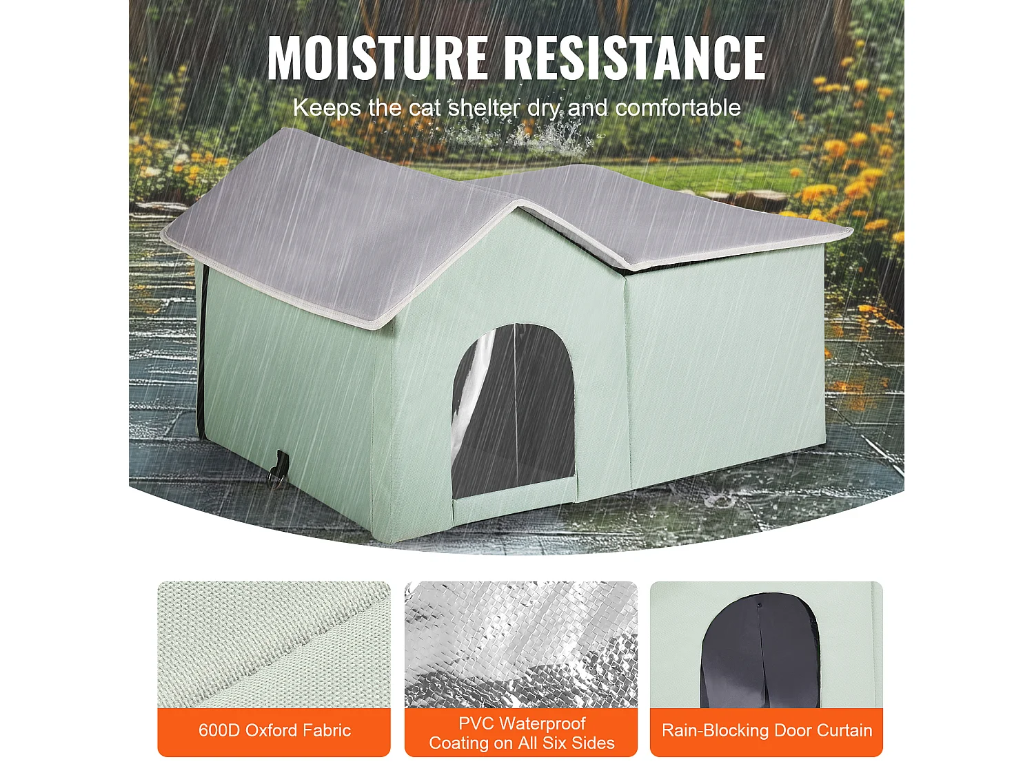 Katzenhaus, SucceBuy Beheiztes Katzenhaus – Katzenunterstand für draußen mit Heizkissen – Grün – Groß