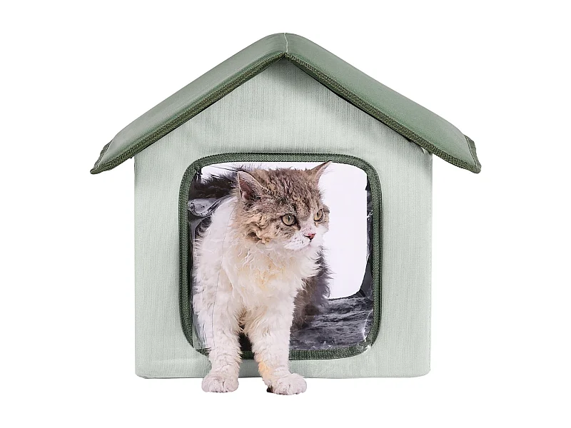 Kattenhuis, SucceBuy Verhoogd en Verwarmd Kattenhuis, Opvouwbaar en Waterdicht Buitenkattenhuis, Groen (S)