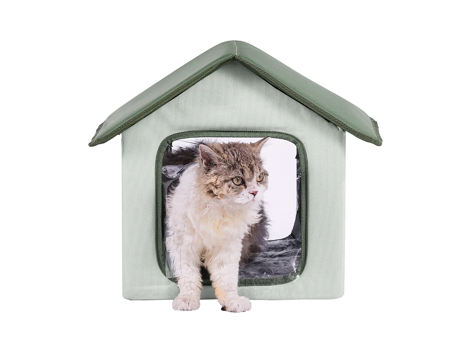 Maison Niche pour Chat, SucceBuy Abri Surélevé et Chauffant pour Chat, Maison pour Chat Extérieure Pliable et Étanche, Verte (S)