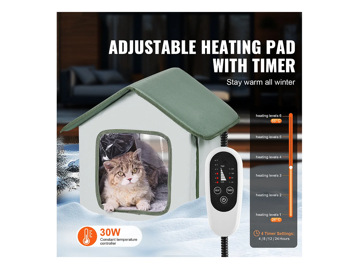 Maison Niche pour Chat, SucceBuy Abri Surélevé et Chauffant pour Chat, Maison pour Chat Extérieure Pliable et Étanche, Verte (S)