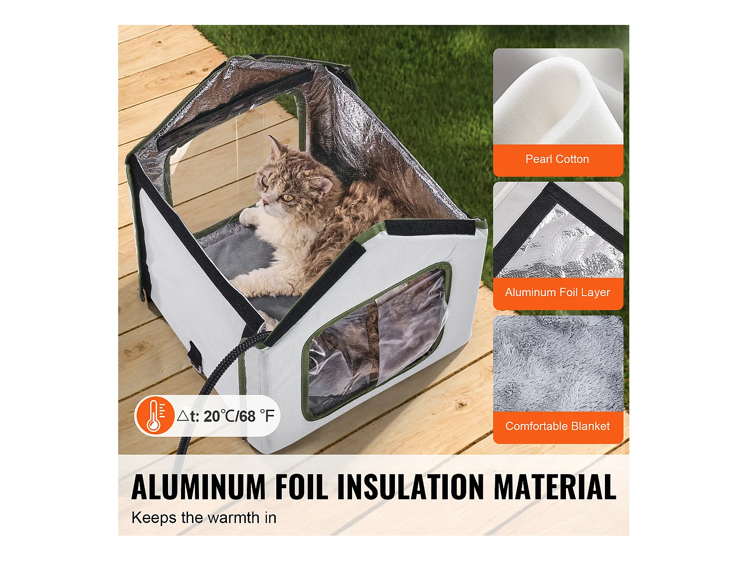 Maison Niche pour Chat, SucceBuy Abri Surélevé et Chauffant pour Chat, Maison pour Chat Extérieure Pliable et Étanche, Verte (S)