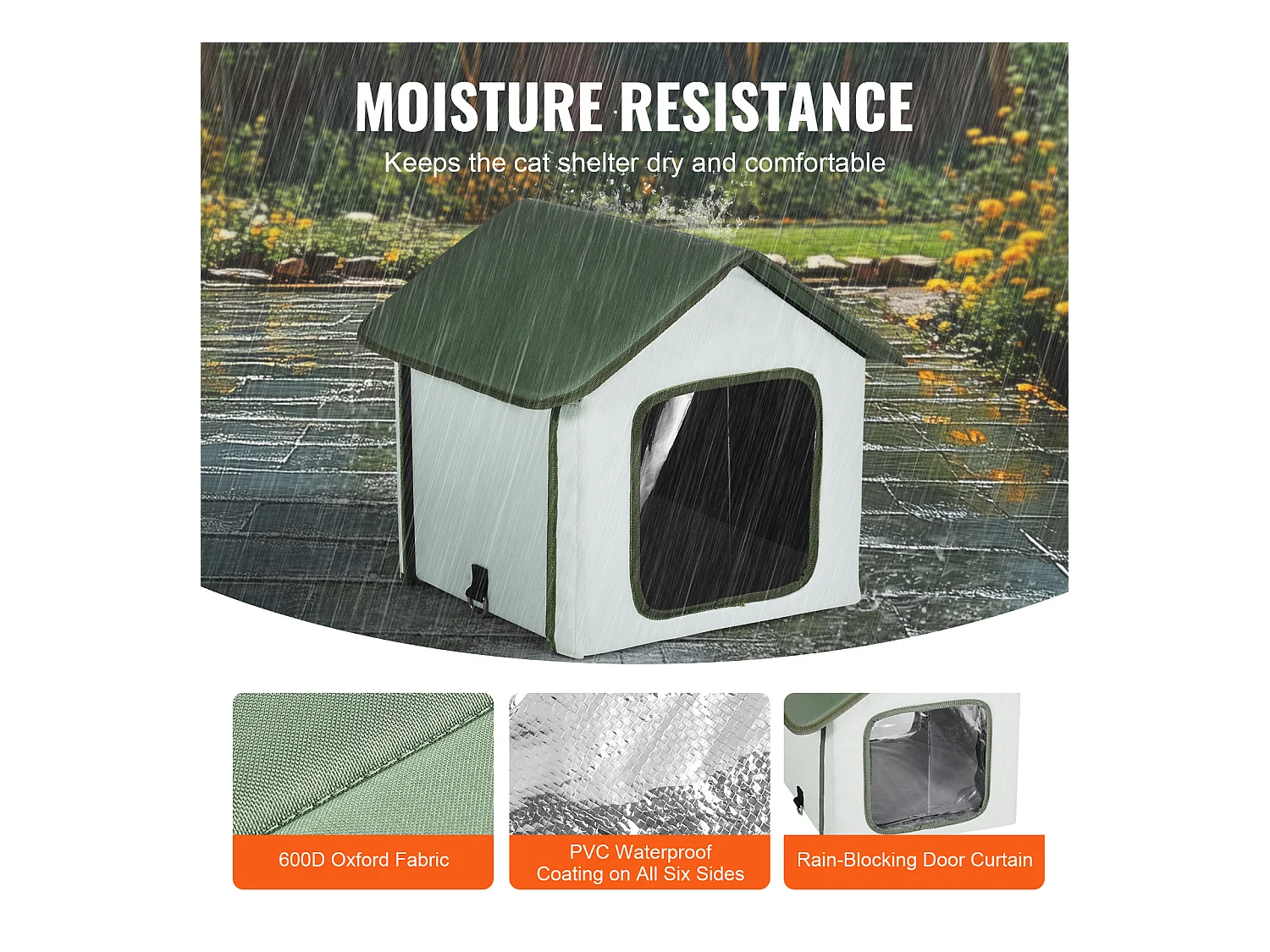 Maison Niche pour Chat, SucceBuy Abri Surélevé et Chauffant pour Chat, Maison pour Chat Extérieure Pliable et Étanche, Verte (S)