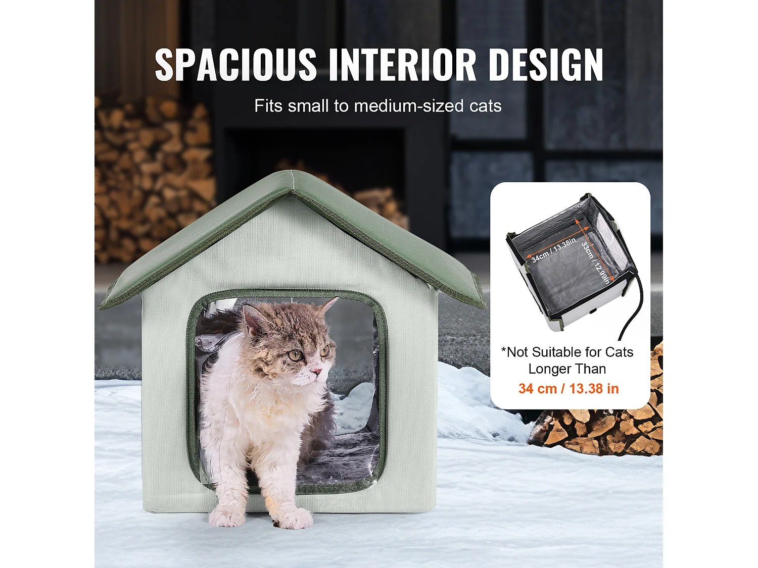 Maison Niche pour Chat, SucceBuy Abri Surélevé et Chauffant pour Chat, Maison pour Chat Extérieure Pliable et Étanche, Verte (S)