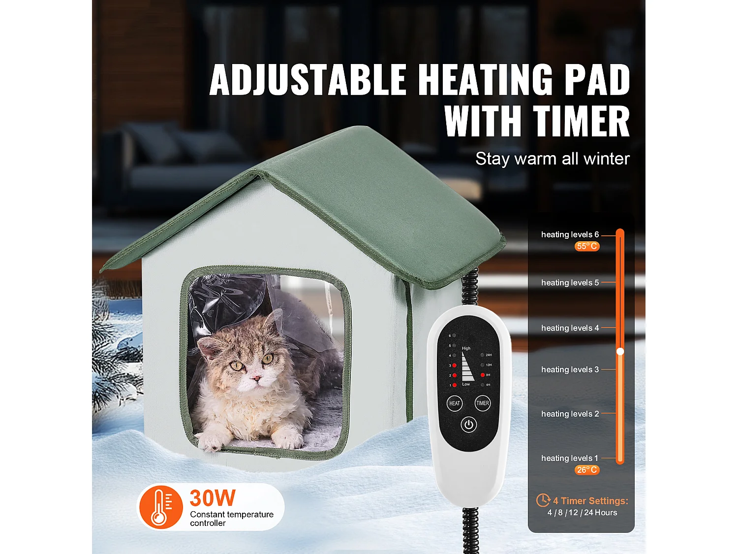 Maison Niche pour Chat, SucceBuy Abri Surélevé et Chauffant pour Chat, Maison pour Chat Extérieure Pliable et Étanche, Verte (S)